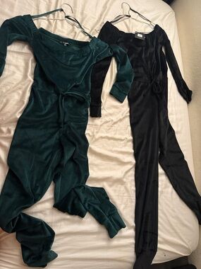 Fashion Nova Black Velvet Off-Shoulder Jumpsuit